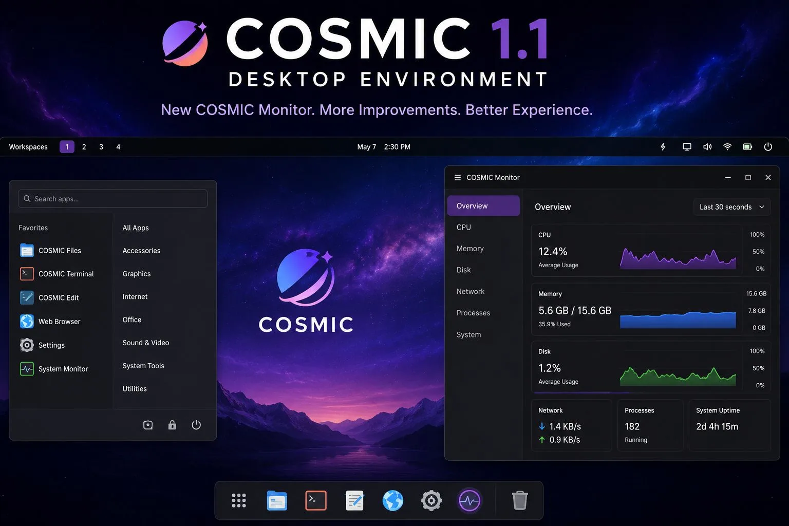 COSMIC 1.1 Desktop Environment Screenshot