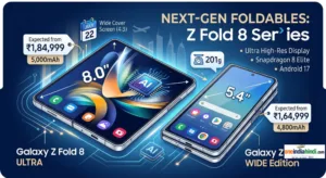 Samsung Galaxy Z Fold 8 Ultra and Wide Edition price in India, screen sizes, and battery specifications.