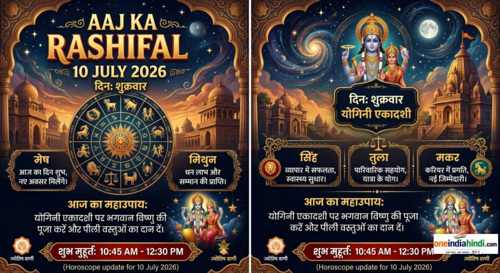 Aaj Ka Rashifal 10 July 2026 Yogini Ekadashi Daily Horoscope Hindi